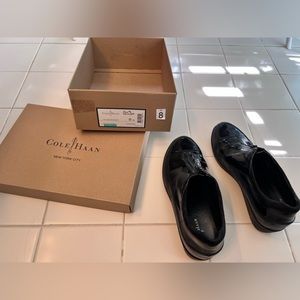 Black Patent waterproof Cole Haan size 8 zip up shoes with box